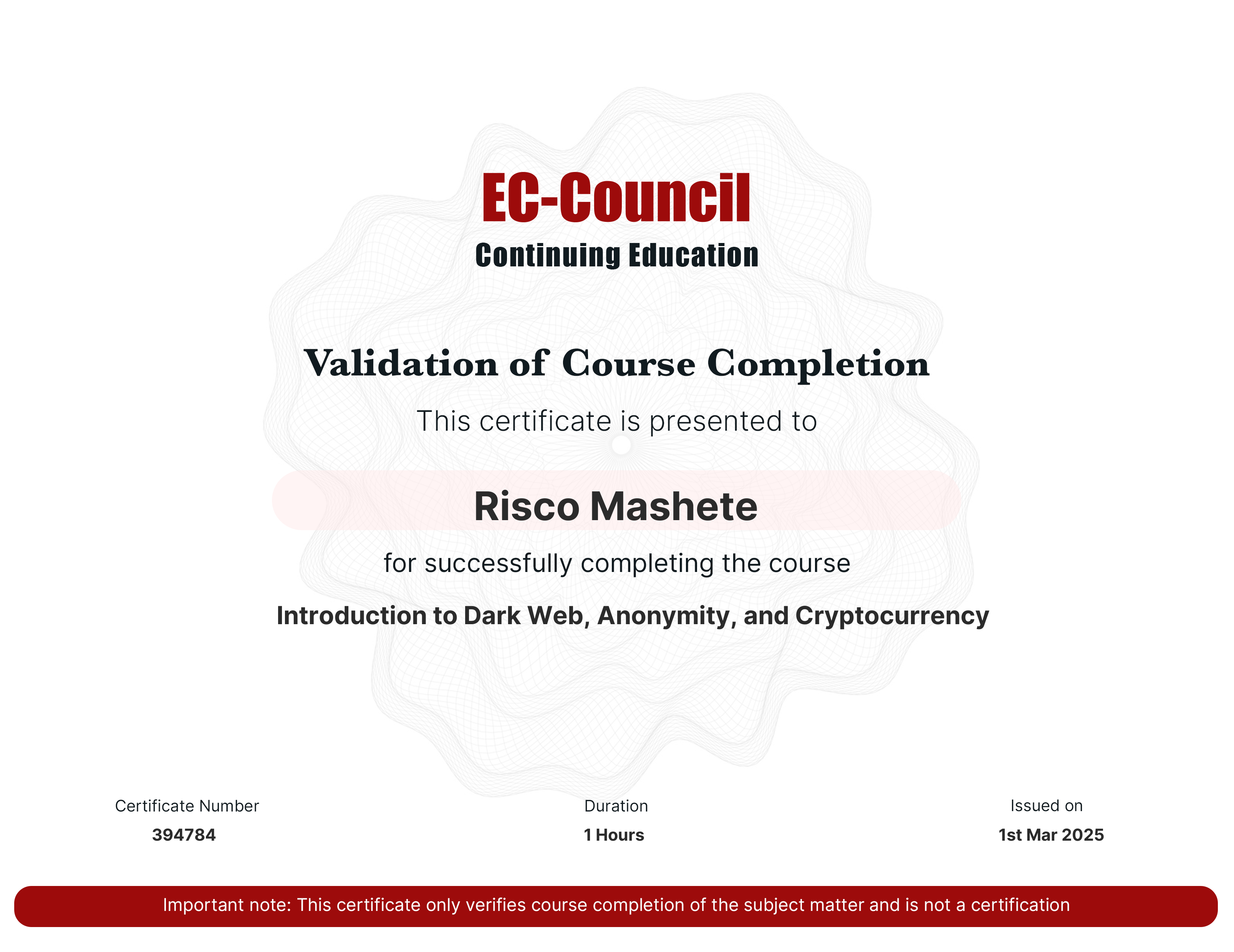 intro to Darkweb Certificate